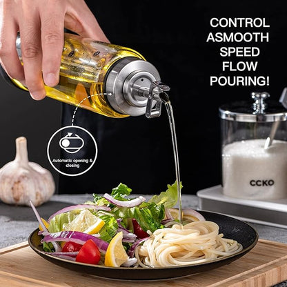 CCKO Glass Olive Oil Dispenser Bottle with Stainless Steel Spouts Shatterproof Glass Olive Oil Bottle 350ml Cooking Oil and Vinegar Cruet Bottle Container Carafe for Kitchen - Image 5