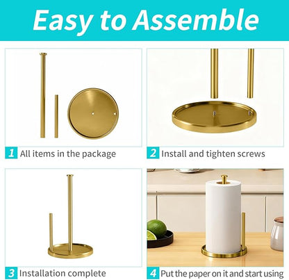 Paper Towel Holder Countertop, Standing Paper Roll Holder with Anti Slip Weighted Base, Stainless Steel Freestanding Paper Towel Holder for Kitchen, Gold - Image 6