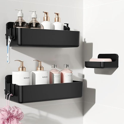 Nieifi Adhesive Wall Shelf, Shower Shelves, Shower Organizer for Bathroom Organization (Black, 3 pieces)