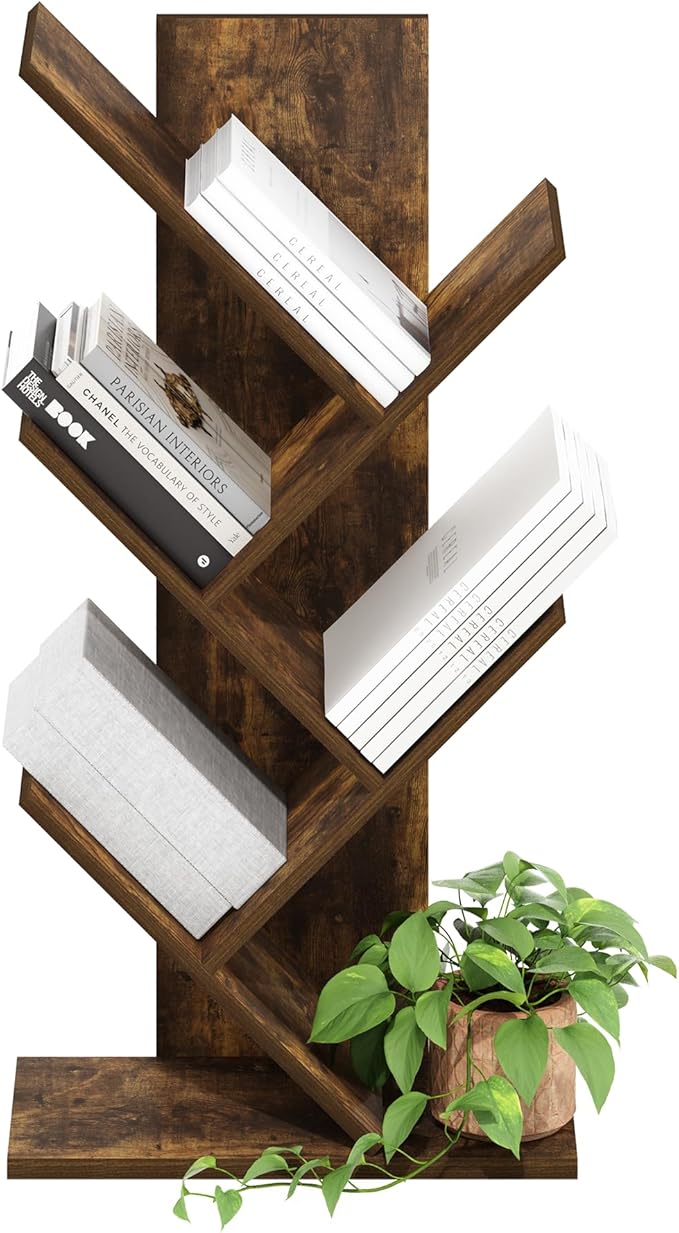 Furinno Tree Book Shelf, 5-Tier Bookshelf with Angled Open Shelf, Tree Bookcase for Room Decor, 8.4 x 15.7 x 30.3, for Organization and Storage, for Living Room, Bedroom, Home Office, Amber Pine - Image 6