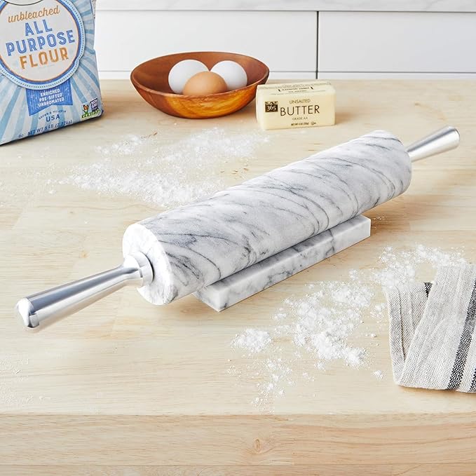 Fox Run 8648 Marble Rolling Pin and Base with Aluminum Handles, 2.5 x 17.5 x 3 inches, White - Image 5