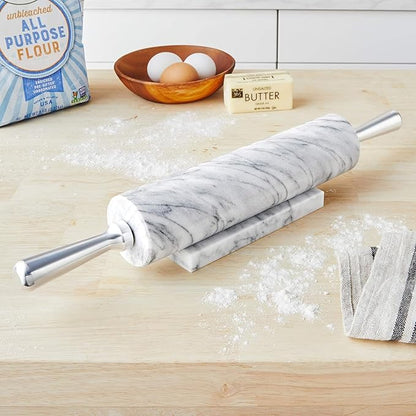 Fox Run 8648 Marble Rolling Pin and Base with Aluminum Handles, 2.5 x 17.5 x 3 inches, White - Image 5