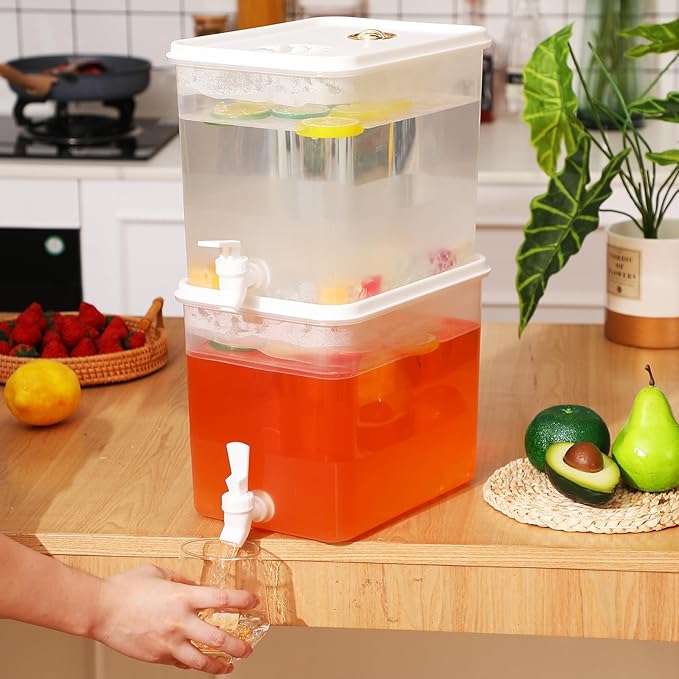 Domensi 2 Pack 2 Gallon Drink Dispenser for Fridge with Spigot Water Dispenser Leak Proof Lids Filter Screen Beverage Juice Container Sealed Plastic Lemonade Milk Cold Hot Drink Tea Jug for Party - Image 6