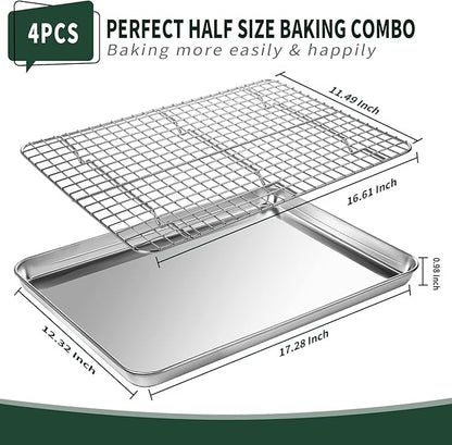 Half Sheet Pans with Rack Set [2 Pans + 2 Racks], CEKEE Stainless Half Size Large Baking Sheets with Rack -18 Inch Baking Tray Set- Rust & Warp Resistant & Heavy Duty Large Cookie Sheet - Image 2