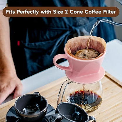 Pour Over Coffee Maker, Ceramic Pour Over Coffee Dripper, Manual Brew Maker, Pink Kitchen Decor and Accessories, Single Cup Porcelain Slow Brewing Accessories for Cafe Coffee Bar