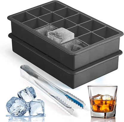 Silicone Ice Cube Trays for Freezer 2 Pack, Easy Release Square Ice Cubes Mold, Best Rubber Ice Cube Tray for Whiskey Cocktail Coffee, Mini Fridge Old Fashioned Silicone Ice Tray by ZDPMK