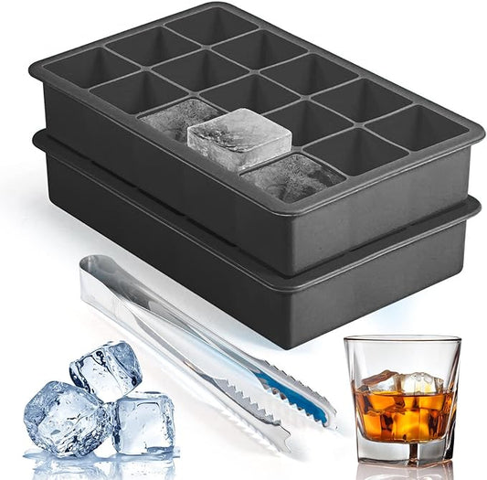 Silicone Ice Cube Trays for Freezer 2 Pack, Easy Release Square Ice Cubes Mold, Best Rubber Ice Cube Tray for Whiskey Cocktail Coffee, Mini Fridge Old Fashioned Silicone Ice Tray by ZDPMK