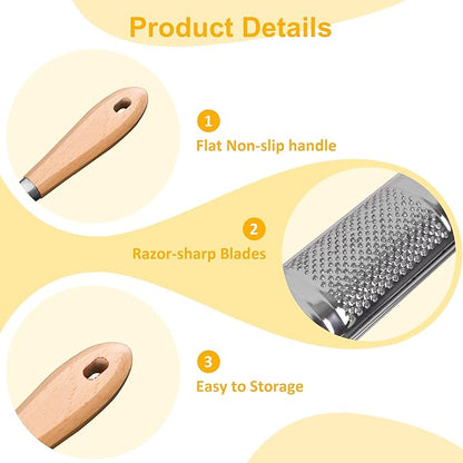 Handheld Cheese Graters with Cleaning Brush Stainless Steel Vegetable Grater with Wood Handle Multifunctional Kitchen Food Shredder for Chocolate Butter Nuts Ginger (Wooden Handle) By beardo decor - Image 3