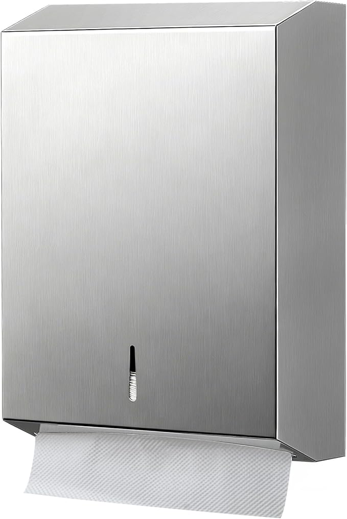 Paper Towel Dispenser Wall Mount, Keyless Magnetic Closure, Brushed Stainless Steel Bathroom Paper Towel Holder, Holds 500 Multifold or 400 C-Fold Towels, Ideal for Bathroom, Kitchen & Home by Gorlary