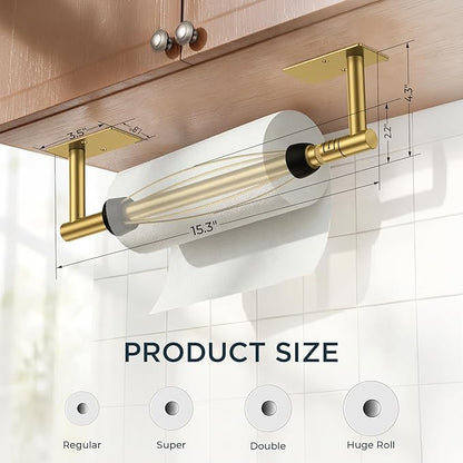 FORIOUS Paper Towel Holder Under Cabinet, Single Hand Operable with Adjustable Damping for Easy Tear, Adhesive or Drill Wall Mount, 304 Commercial Paper Towel Holder for Kitchen Bathroom, Brushed Gold - Image 7
