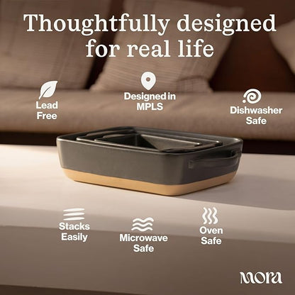 Mora Ceramic Set of 2 Baking Dishes For Casserole, Banana Bread, Brownies, Broiling, Roasting, and Baking. 7x11 in and Loaf Pans - Porcelain Serving Bakeware from Oven to Table. Freezer Safe - Iris - Image 4