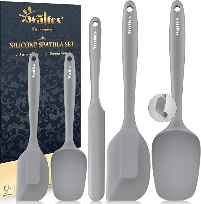 Walfos Silicone Spatula -5 Pieces Heat Resistant Kitchen Spoon Spatulas（600°F), Strong Steel Core and One-Pieces Seamless Design, Prefect for Cooking Mixing Baking - BPA Free and Dishwasher Safe,Gray by Walfos