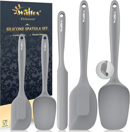 Walfos Silicone Spatula -5 Pieces Heat Resistant Kitchen Spoon Spatulas（600°F), Strong Steel Core and One-Pieces Seamless Design, Prefect for Cooking Mixing Baking - BPA Free and Dishwasher Safe,Gray by Walfos