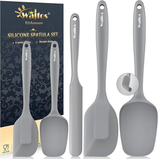 Walfos Silicone Spatula -5 Pieces Heat Resistant Kitchen Spoon Spatulas（600°F), Strong Steel Core and One-Pieces Seamless Design, Prefect for Cooking Mixing Baking - BPA Free and Dishwasher Safe,Gray by Walfos
