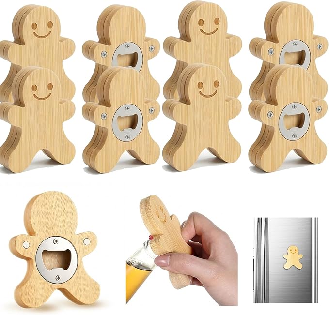 Vesici 12 Pcs Magnetic Bottle Opener 2.5in DIY Bamboo Gingerbread Man Shape Beer Openers Wooden Fridge Magnet Refrigerator Sticker Gift for Beer Lover Wedding Guest Kitchens Bars Parties by Vesici