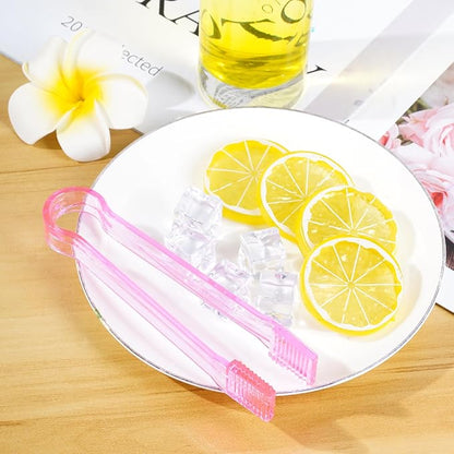 10 Pcs Plastic Buffet Serving Tongs, Clear Pink Kitchen Tongs Mini Serving Utensil Tongs for Food Ice Salad Buffet Barbecue Cookies, 6.3 Inches
