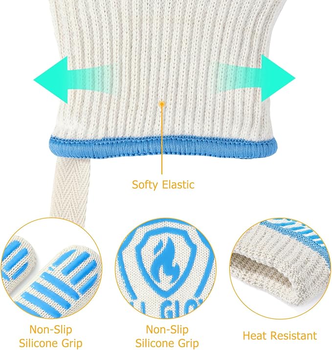 QUWIN BBQ Gloves, Oven Gloves 1472℉ Extreme Heat Resistant, Grilling Gloves Silicone Non-Slip Oven Mitts, Kitchen Gloves for BBQ, Grilling, Cooking, Baking-1 Pair… (Blue, One Size(Long Cuff)) - Image 2