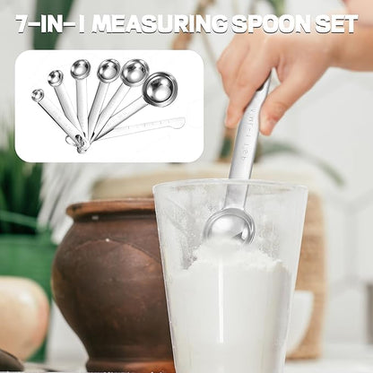 Tablespoon Measuring Spoons Set,7 PCS Metal Measuring Spoons,Stainless Steel Measuring Spoons for Cooking Bakeing - Image 6