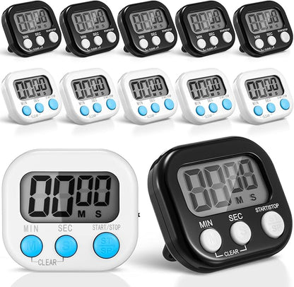 Xuhal 12 Pieces Digital Kitchen Timer Bulk, Small Magnetic Timers for Classroom, Digits Stopwatch Clock Timer for Cooking Baking Sports Games Office, Not Including Battery (Black,White) by Xuhal
