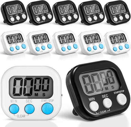 Xuhal 12 Pieces Digital Kitchen Timer Bulk, Small Magnetic Timers for Classroom, Digits Stopwatch Clock Timer for Cooking Baking Sports Games Office, Not Including Battery (Black,White) by Xuhal