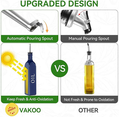 Vakoo Oil and Vinegar Dispenser Set - 17oz/500ml, Extra Thick Glass, Leak-Proof, Olive Oil Dispenser Bottle for Kitchen (Blue Black) - Image 3
