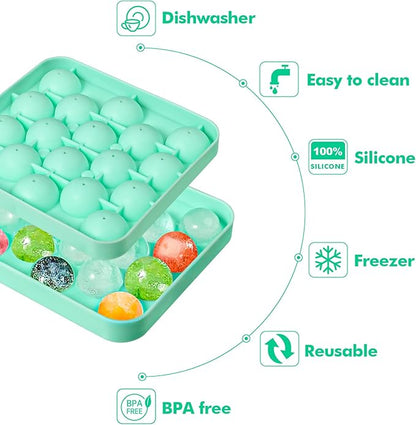 Webake 2 Pack Sphere Ice Cube Trays - 1.1" Small Round 36pcs Ice Ball Maker, Flexible Silicone Molds for Cocktails, Whiskey, Tea & Coffee - Easy Release & BPA Free (Green)