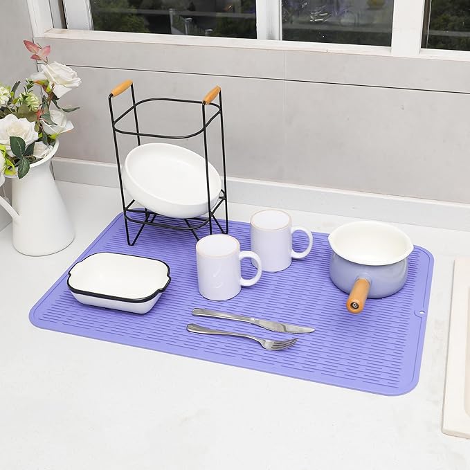 MicoYang Silicone Dish Drying Mat for Multiple Usage,Easy clean,Eco-friendly,Heat-resistant Silicone Mat for Kitchen Counter or Sink,Refrigerator or Drawer Liner Light Purple 3XL 28 inches x 18 inches - Image 5