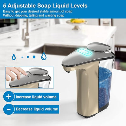 PZOTRUF Automatic Soap Dispenser, Touchless Dish Soap Dispenser 17oz/500ml with Infrared Sensor, 5 Adjustable Soap Dispensing Levels, Liquid Hand Dispenser for Bathroom Kitchen Sink(Champagne Gold) - Image 4