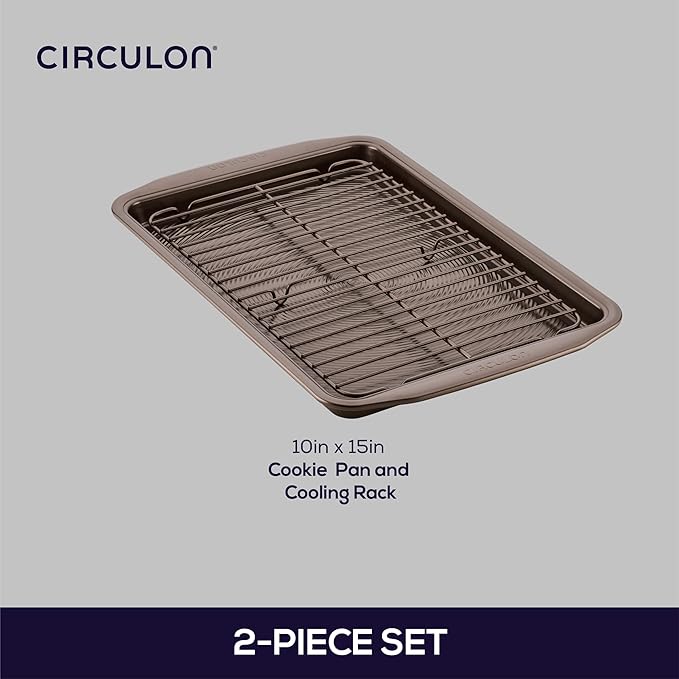 Circulon Nonstick Bakeware Set with Nonstick Cookie Sheet / Baking Sheet and Cooling Rack - 2 Piece, Chocolate Brown - Image 2