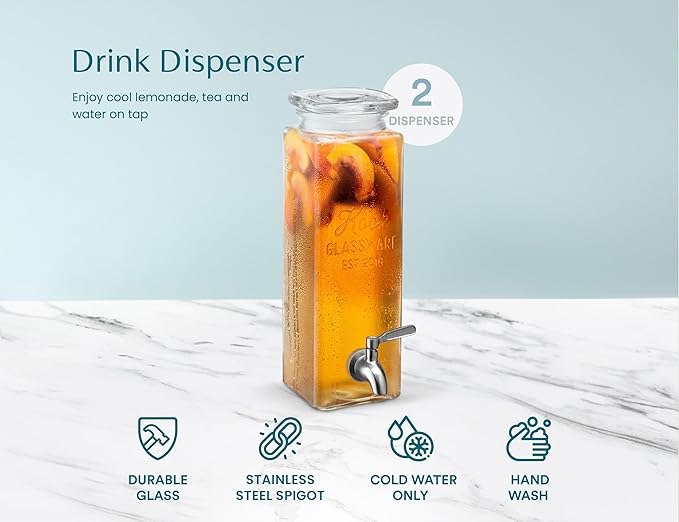 Kook Glass Drink Dispenser, with Leak-Proof Stainless Steel Spigot, Clear Rectangular Mason Jar, Beverage Storage for Fridge, for Water, Iced Tea, Sangria, Lemonade, 80 oz (2) - Image 7