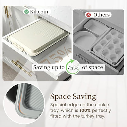 Kikcoin 25 PCS Stackable Baking Pans Set, Non-stick Bakeware Sets with Silicone Handles, 450°F Oven Safe Cookie Sheets for Baking, Easy Release Heavy-duty Baking Sheets Non Stick, Cream - Image 3