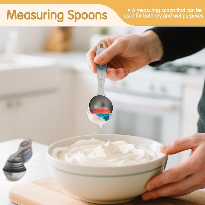 Magnetic Measuring Cups and Spoons Set, 5 Stainless Steel Measuring Cups, 7 Magnetic Measuring Spoons & 1 Leveler, 3 Plastic Measuring Cup with 1 Measuring Conversion Chart - Image 4
