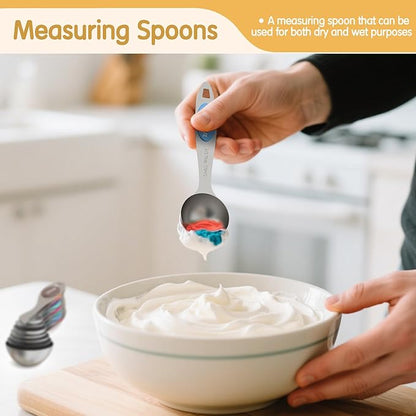 Magnetic Measuring Cups and Spoons Set, 5 Stainless Steel Measuring Cups, 7 Magnetic Measuring Spoons & 1 Leveler, 3 Plastic Measuring Cup with 1 Measuring Conversion Chart - Image 4