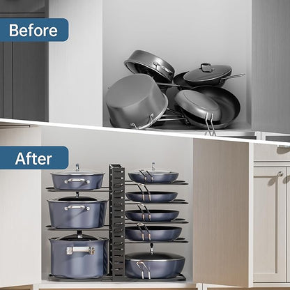 ORDORA Pots and Pans Organizer under Cabinet 14.55 Height, Adjustable 8-Tier Pot Organizers inside Cabinet, Kitchen Organizers and Storage Fit 6-11 inch Lightweight Cookware - Image 7
