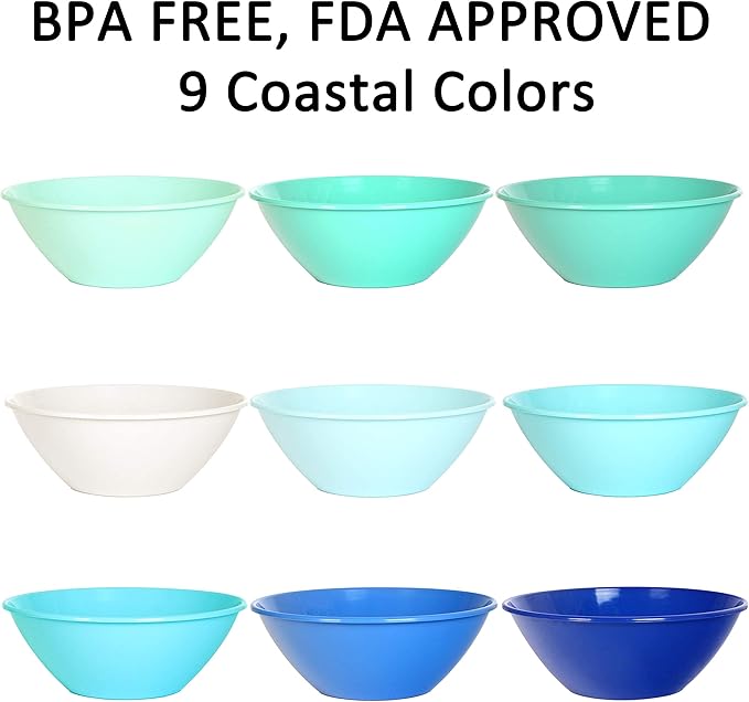 Youngever 10 inch 100 Ounce Plastic Mixing and Serving Bowls, Popcorn Bowls, Salad Bowls, Chip and Dip Serving Bowls, Set of 9 (Coastal) - Image 6