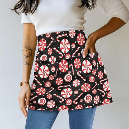 Server Apron with 3 Pockets, Waterproof Oil Waitress Waiter Half Apron for Restaurant Hotel Kitchen Cafe