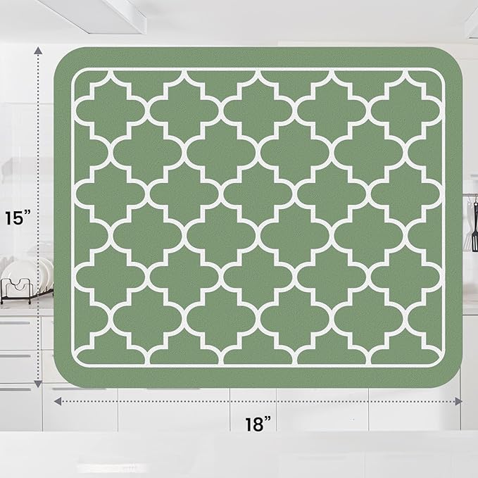 WISELIFE Dish Drying Mat Super Absorbent Drying Mat Large Dish Drying Mats for Kitchen Counter Easy Clean Dish Mat Kitchen Drying Mat15"x 18" Stylish Green - Image 3