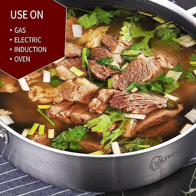 LOLYKITCH 6 QT Large Skillet with Lid, 12 Inch Nonstick Deep Frying Pan, Tri-Ply Stainless Steel Hybrid Saute Pan for Family Meals, Induction Oven Compatible Ceramic Coated, Detachable Handle - Image 3