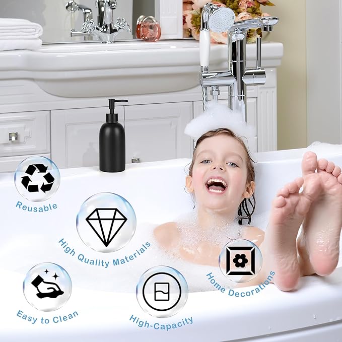 Natheeph 14OZ Ceramic Soap Dispenser Ceramic Soap Pump Dispenser Can Fill Liquid for Bathroom/Kitchen (Black) - Image 8
