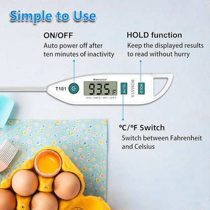 BOMATA Waterproof IPX7 Thermometer for Water, Liquid, Candle and Cooking. Instant Read Food Thermometer with Long Probe for Cooking, Meat, BBQ! T101 White - Image 5