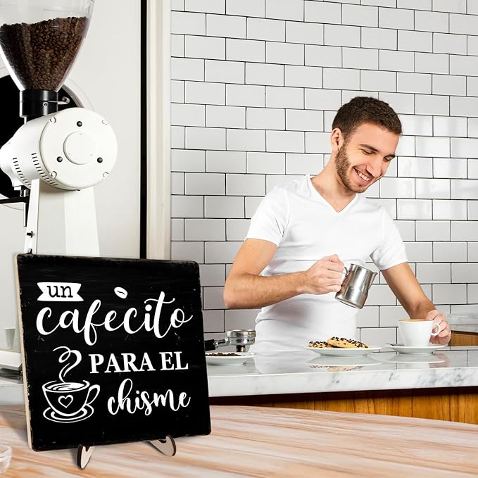 Vintage Coffee Bar Wooden Plaque Desk Sign, Farmhouse Wood Plaque Tabletop Decor for Cafe Bar Kitchen Office,Coffee Station Accessories 5.9x5.9Inch(Coffee- Black) - Image 7