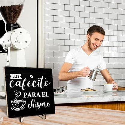 Vintage Coffee Bar Wooden Plaque Desk Sign, Farmhouse Wood Plaque Tabletop Decor for Cafe Bar Kitchen Office,Coffee Station Accessories 5.9x5.9Inch(Coffee- Black) - Image 7