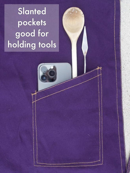 Deep Purple Split Leg Apron, Cotton Canvas Full Coverage Pottery Apron for Artists, Overlap Design for Ceramics, Glazing, Wheel Throwing