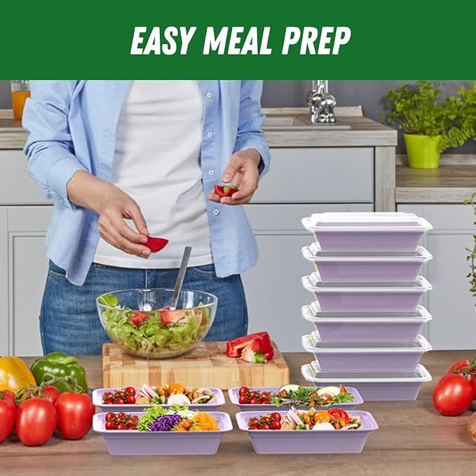 50 Pack (100-Piece) 32 oz Meal Prep Containers Reusable with Easy Open Lids, Sturdy Leakproof Food Safe, Microwave Freezer Dishwasher Safe, To Go Take Out Plastic Food Storage Pans with Lids, Lilac - Image 6