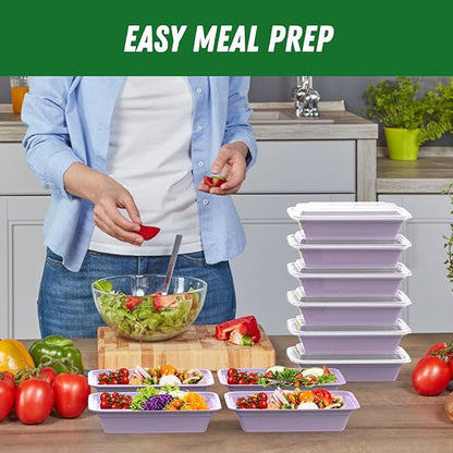 50 Pack (100-Piece) 32 oz Meal Prep Containers Reusable with Easy Open Lids, Sturdy Leakproof Food Safe, Microwave Freezer Dishwasher Safe, To Go Take Out Plastic Food Storage Pans with Lids, Lilac - Image 6