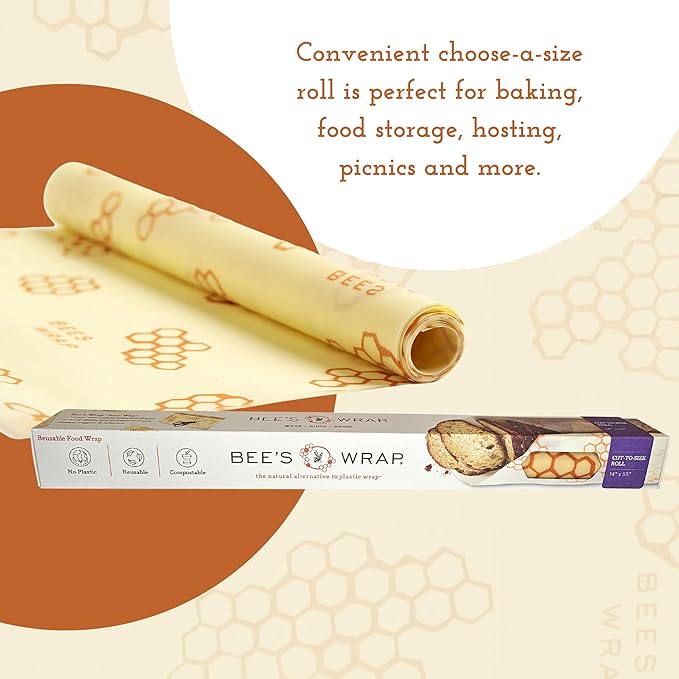 Bee's Wrap Beeswax Wraps for Food - Cut to Size 14x52" Beeswax Wrap Roll - Plastic Free Made in USA Reusable Natural Food Wrap - Honeycomb - Image 6