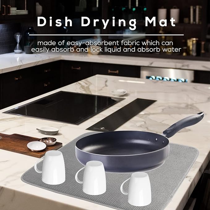 2 Pack Microfiber Dish Drying Mat,Absorbent Dish Drainer Kitchen Counter,Super Absorbent Dish Drying Pads 20×15 Inch Grey - Image 5
