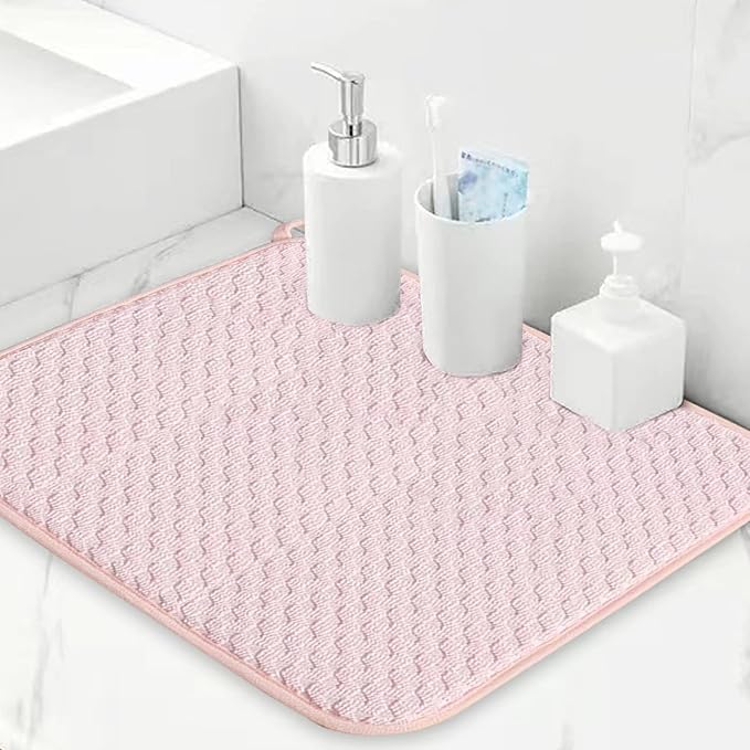 Pink Dish Drying Mats for Kitchen Counter, 2 Pack Dish Drying Mat Drying Pad, Dish Rack Drainer Mat, Kitchen Mat (Pink) - Image 4