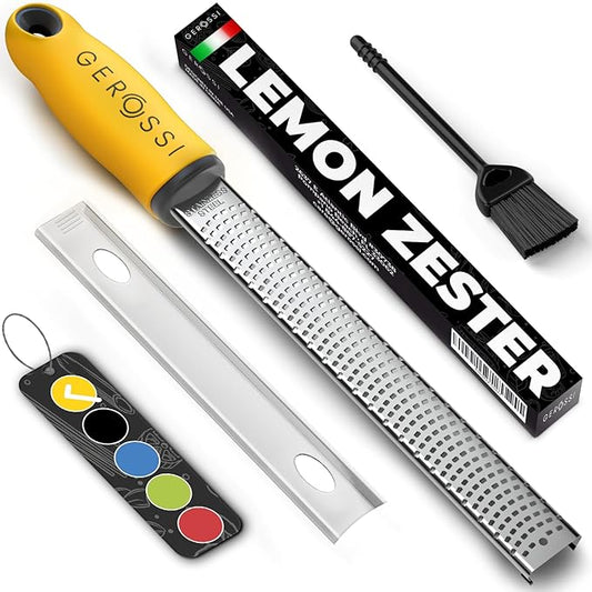 Stainless Steel Cheese and Citrus Zester Grater w/Extra Sharp Blade - Perfect for Lemons, Parmesan, Garlic, Chocolate - Spice Up any Kitchen Dish in Seconds with Your Premium Hand Held Shredder by GEROSSI