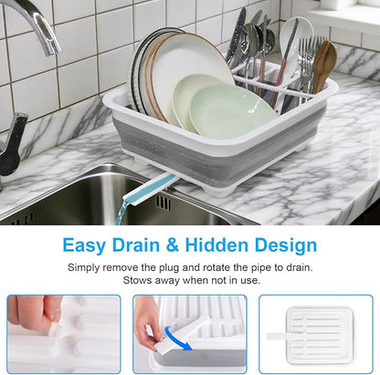 Collapsible Dish Drying Rack with Drain Plug Tube, Portable Dish Drainers for Kitchen Counter, Folding Dish Rack Over Sink Drying Dinnerware,Kitchen Sink Organizer Travel Trailer RV Camping Essentials - Image 2